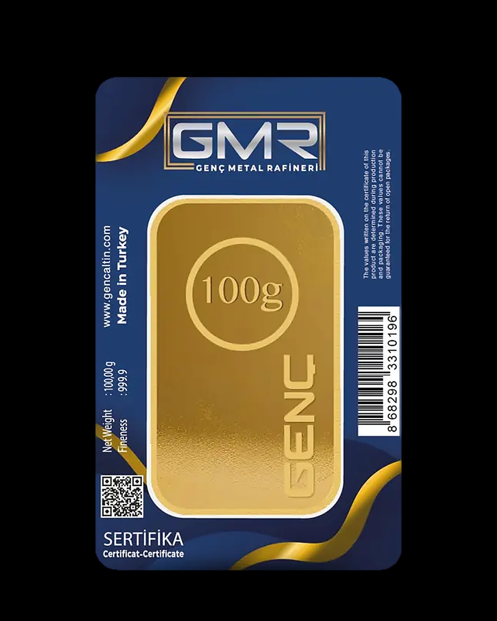 100 Gram 24 Ayar Külçe Altın 999,9, Arka yüz