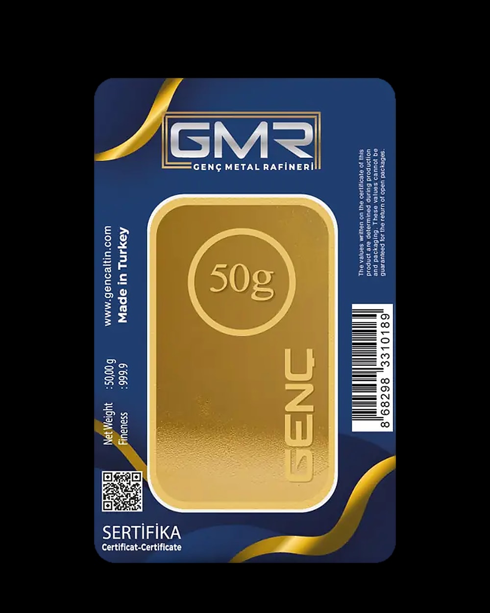50 Gram 24 Ayar Külçe Altın 999,9, Arka yüz
